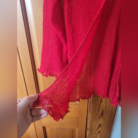 Baik Baik Honolulu handmade crochet mesh red cardigan shrug pull over OS - Picture 3 of 7